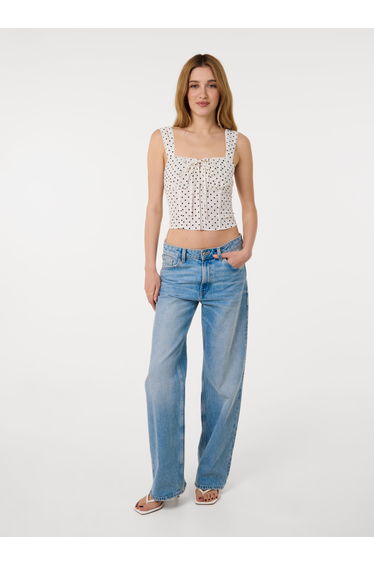 Polka Dot Hook And Eye Crop Top