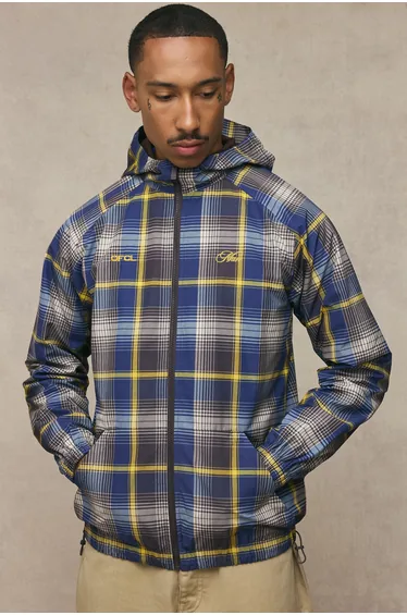 Regular Fit Man Branded Check Cagoule - brown