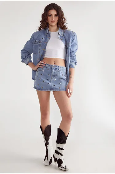 Eyelet Detail Denim Skirt