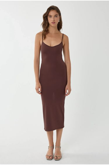 V-Neck Bodycon Midi Dress with Thin Straps