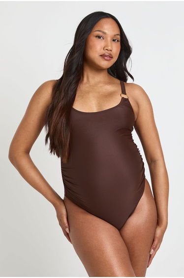 Maternity Trim Detail Scoop Neck Swimsuit - chocolate