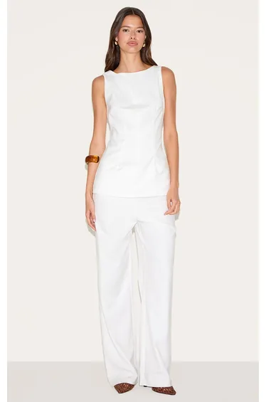 White Tailored Boat Neck Longline Jumpsuit