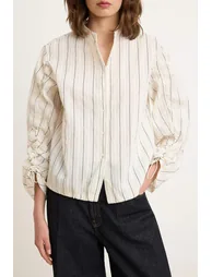 White Striped Ruched Detail Shirt - 2