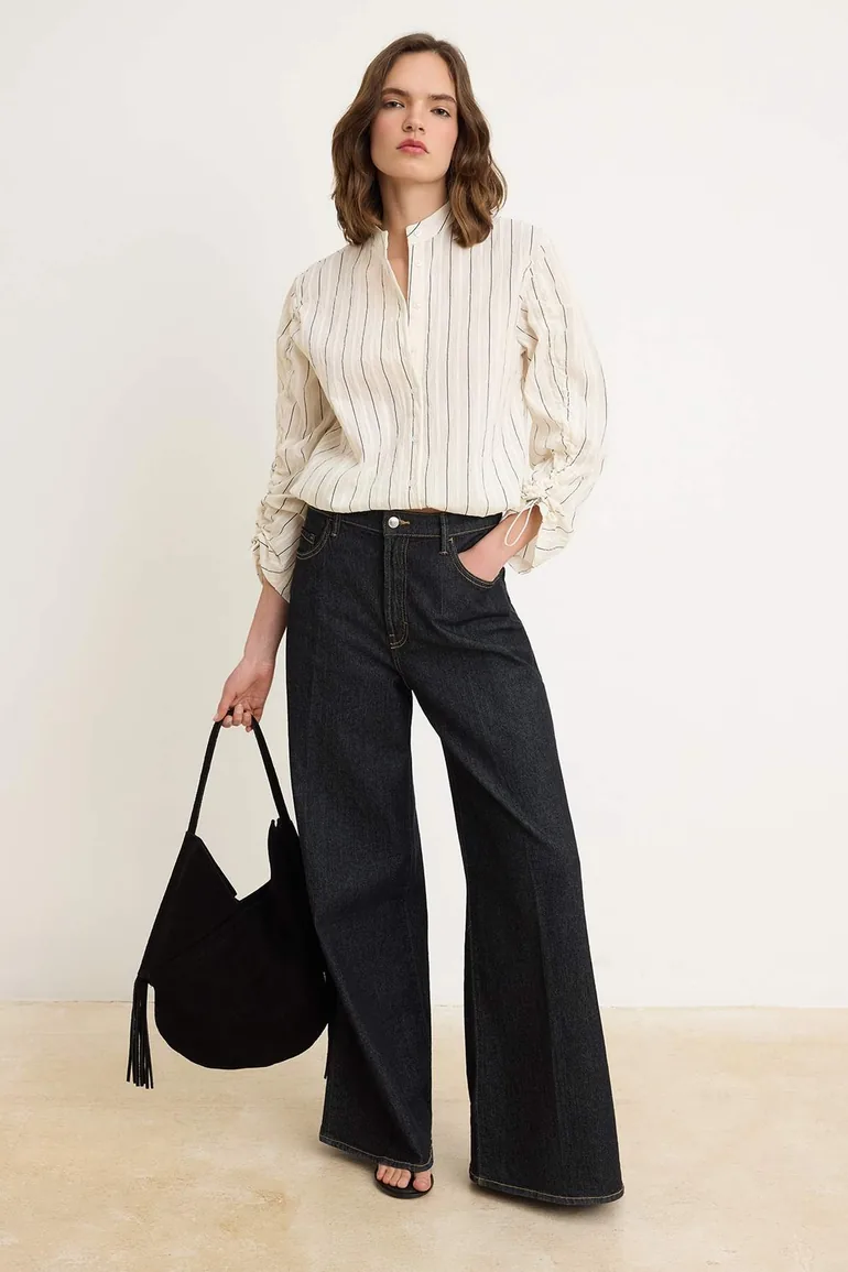 White Striped Ruched Detail Shirt - 1