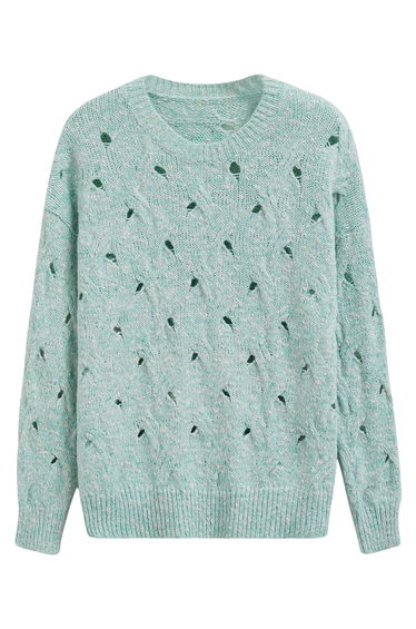 Hollow Out Mix-Color Cable Knit Sweater in Mint