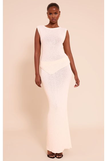 Cream Bobble Knit Low Rise Maxi Skirt