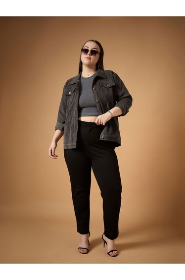 Plus Size Front Button Corduroy Jacket