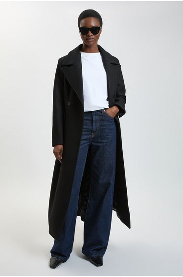 Wool Tailored Flared Skirt Midi Coat