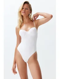 Bridal White V-Neck Tie Regular Swimsuit - 2