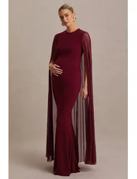 Currant | Berry High-Neck Maxi Dress With Cape - 4