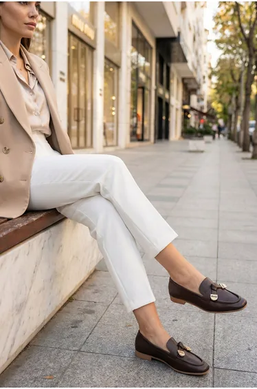 Brown Matte Women's Loafer Shoes