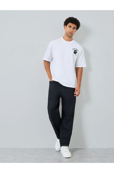 Men White Graphic Print Oversized T-Shirt