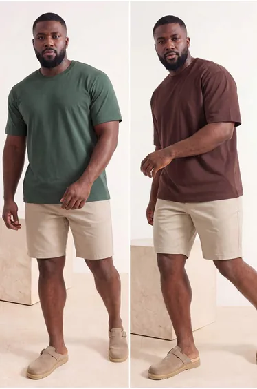 Brown-Green Big Size 2-Pack Regular Fit T-Shirt