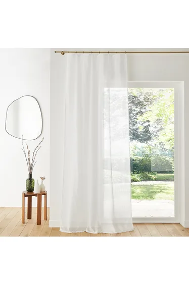 Ivory Sheer Checked Curtain with Eyelets