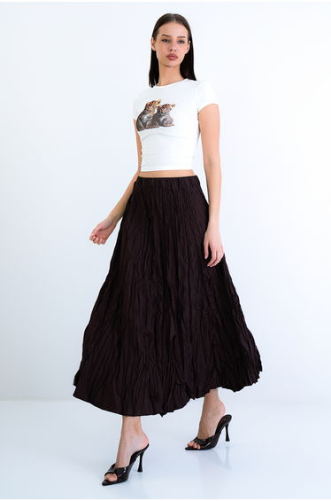 Women's Brown Soft Crush Textured Midi Skirt