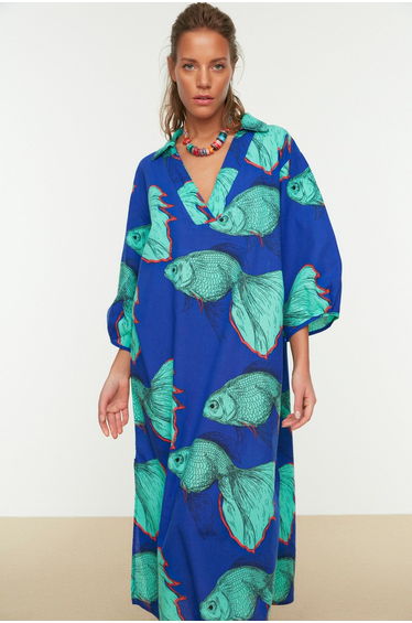 Blue Column Midaxi Dress