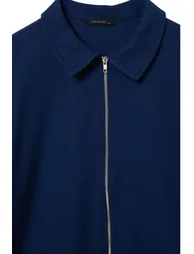 Navy Blue Regular/Normal Cut Waffle Textured Polo Collar Zippered Cardigan/Sweatshirt - 1