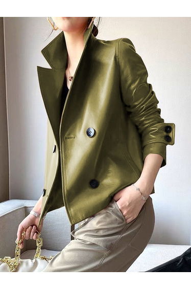 Long Sleeves Buttoned Solid Color Notched Collar Jackets&Coats Outerwear