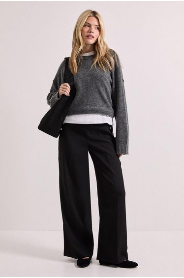 Military Button Detail Wide Leg Trouser