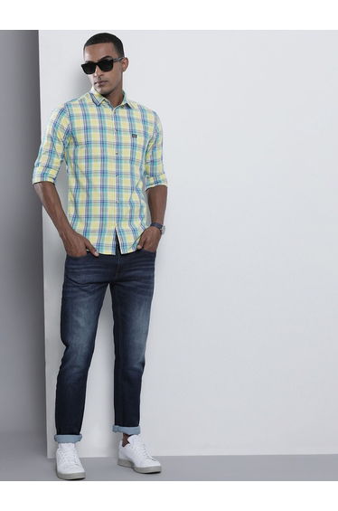 Men Yellow Checkered Casual Shirt