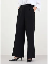 Women Black Wide Leg Trousers - 1