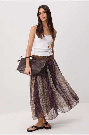 Brown Floral Chiffon Skirt