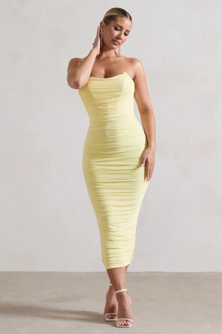 Shop Club L London Yellow Strapless Bodycon Midaxi Dress Online in United  Arab Emirates