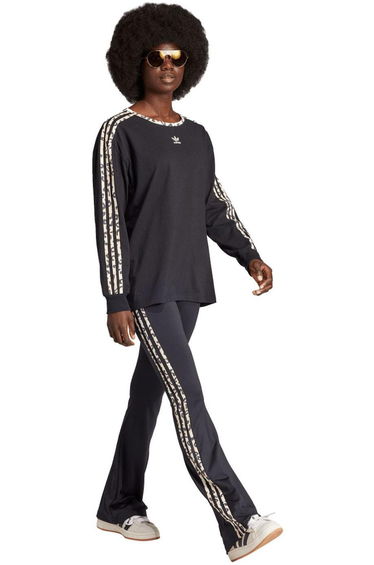 Women's adidas Originals Leopard Lux 3-Stripes Long Sleeve T-Shirt in Black