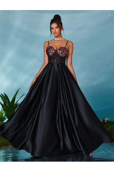 Leely Elegant Spaghetti Straps Sleeveless Party Dress