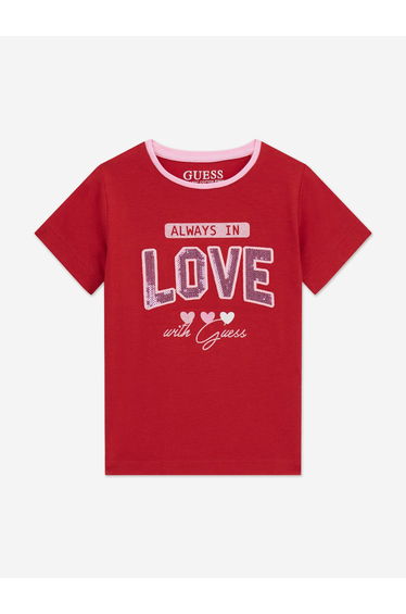 Guess Girls Love Logo T-Shirt in Red