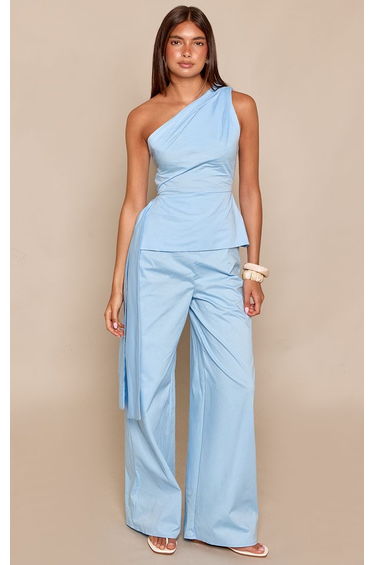 Baby Blue Poplin Drape Detail Top Co-ord product thumbnail 3