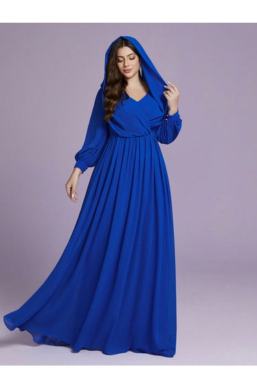 Leely Plus Women's Elegant V Neck Bishop Sleeve Party Dresses