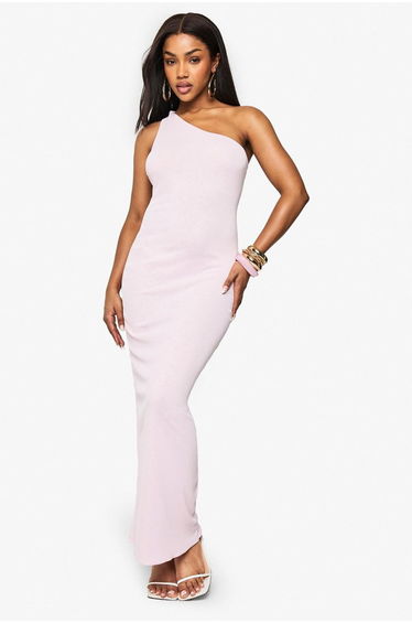 One Shoulder Open Back Maxi Dress - pink