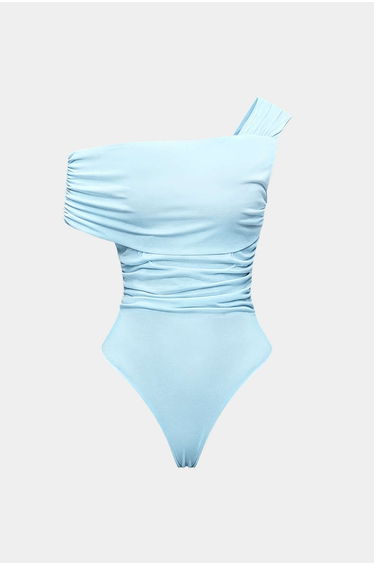 One Shoulder Asymmetrical Ruched Sleeveless Bodysuit