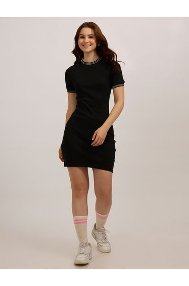 Black Ribbed Bodycon Mini Dress