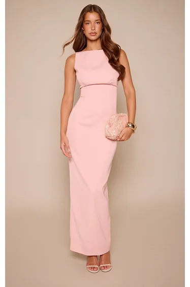 Premium Baby Pink Scoop Back Maxi Dress