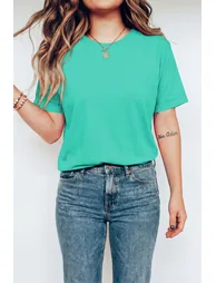 Mint Green Casual Plain Crew Neck Tee - 2