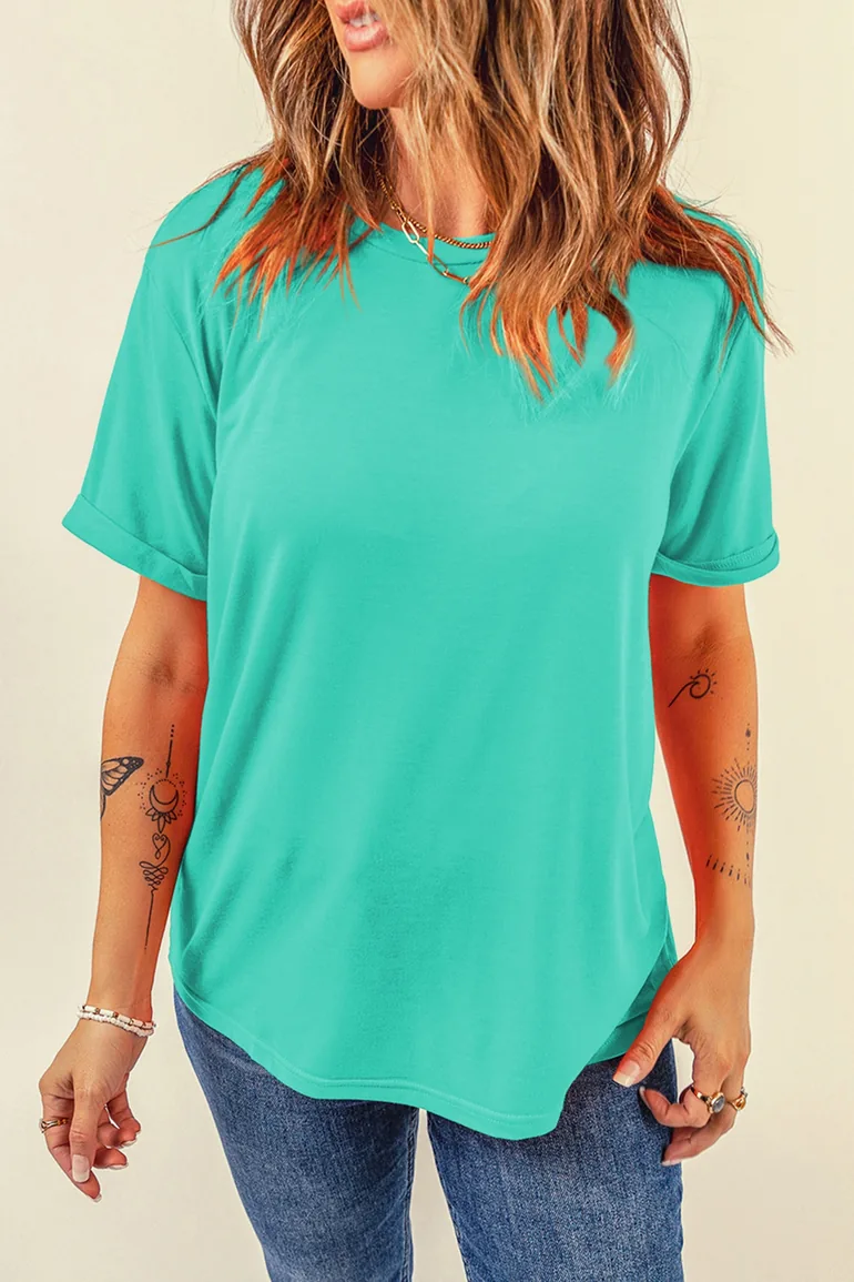 Mint Green Casual Plain Crew Neck Tee - 5
