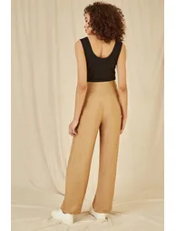 Yumi Brown Wide Leg trousers With Front Buckle Detail - 5