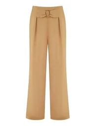 Yumi Brown Wide Leg trousers With Front Buckle Detail - 9