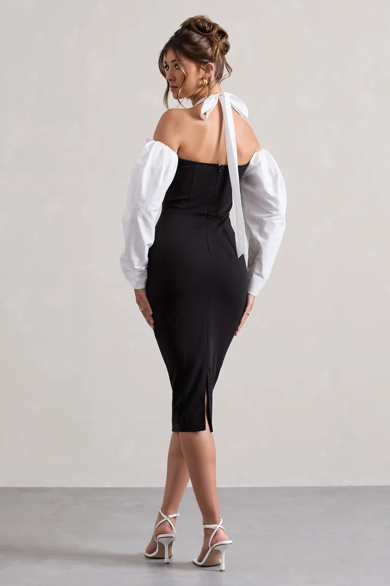 Shop Couture Client | Black Halter-Neck Puff Sleeve Midaxi Dress Online in  Bahrain