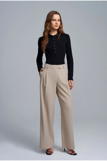 DILVIN Women's High-Waist Wide-Leg Crepe Trousers