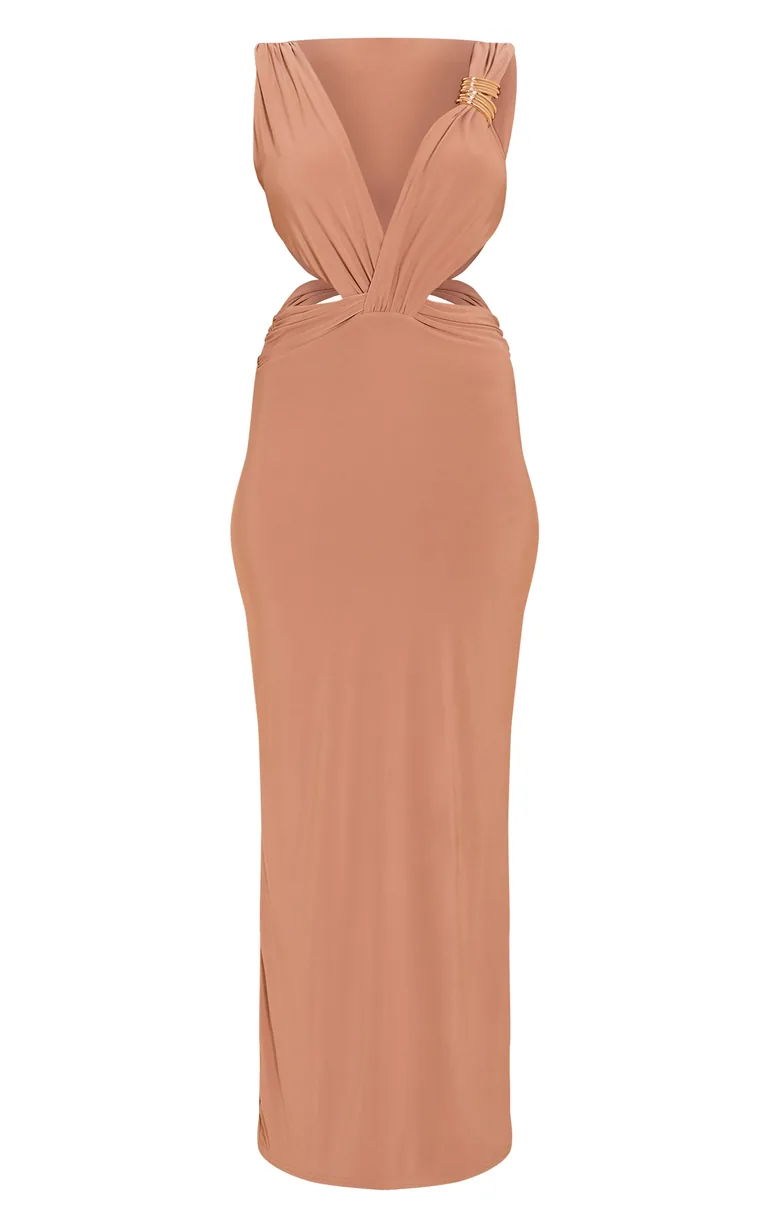 Beige Double Layer Slinky Plunge Cut Out Maxi Dress Prettylittlething : Evening Dresses : VogaCloset Oman Beige Double Layer Slinky Plunge Cut Out Maxi Dress Prettylittlething : Evening Dresses : VogaCloset Oman
