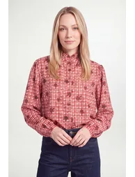 Petite Check Ruffle Collar Button Blouse - 3