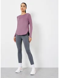 Curved Hem Thumbhole Long Sleeve Top - 1