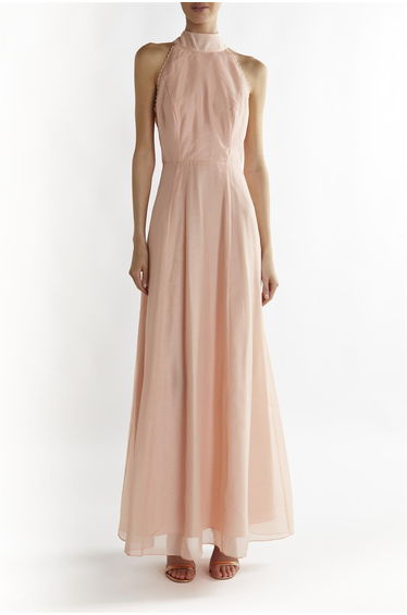 Dusty-Peach Cynthia Halter-Neck Maxi-Dress