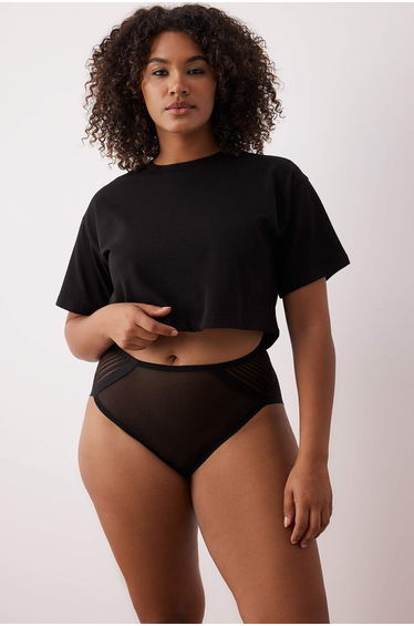 Black Striped Transparent Plus Size Panties