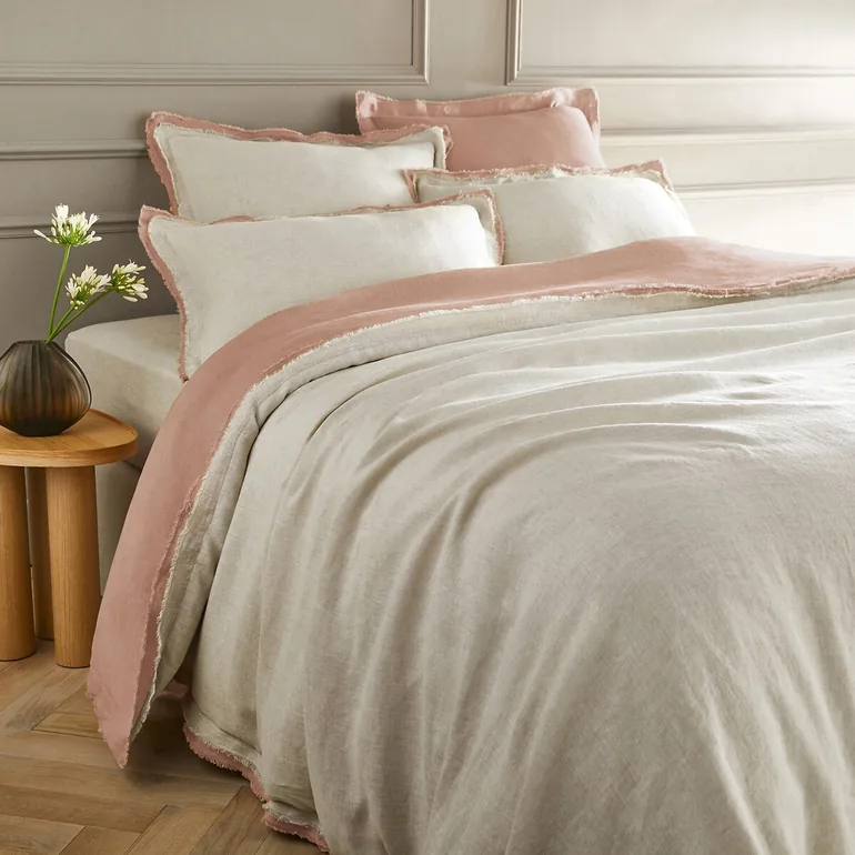 غطاء لحاف بكتان مغسول بشراشيب مزدوجة