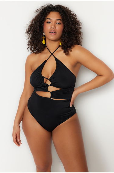 Plus Size Swimsuit - Black - Plain
