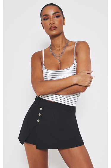 Black Woven Button Detail Mini Skort